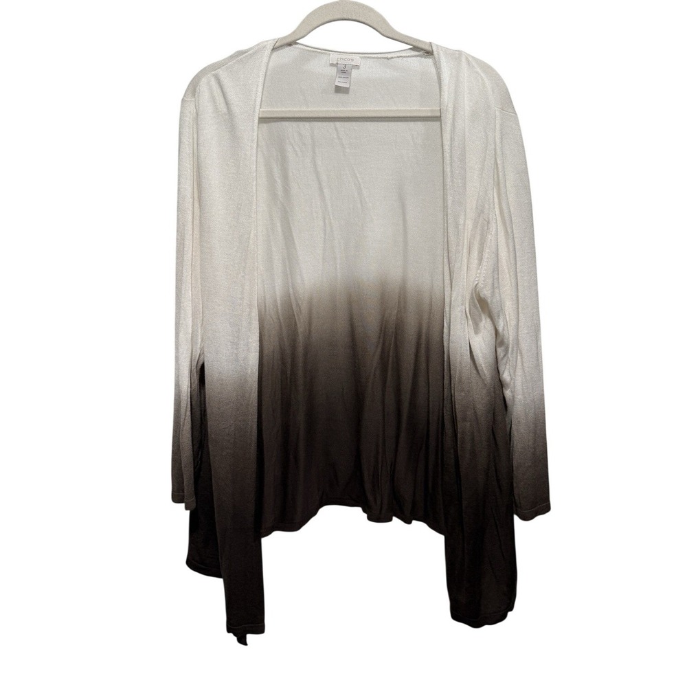 Chicos Women XL Cream Brown Ombre Open Front Cardigan Sweater Soft Draped Knit 3